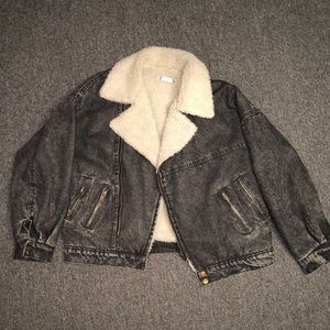 Black denim jacket with Sherpa inside lining